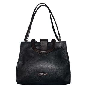 EUC The Bridge Black Italian Leather Medium Tote Shoulder Bag Brown Luxury